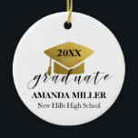 Graduation Christmas Ornament gold cap<br><div class="desc">Graduation Ornament with gold Cap personalized with Year,  Name and School. Elegant Ornament in white,  black and gold.</div>