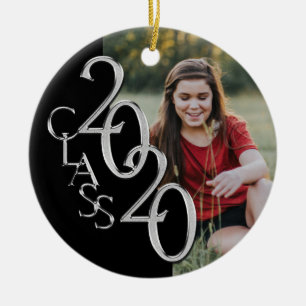 Graduation Class 2020 Photo Black Silver Ceramic Tree Decoration