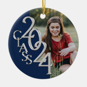 Graduation Class 2020 Photo Blue Silver Ceramic Tree Decoration