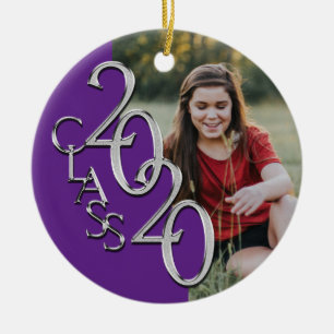 Graduation Class 2020 Photo Purple Silver Ceramic Tree Decoration