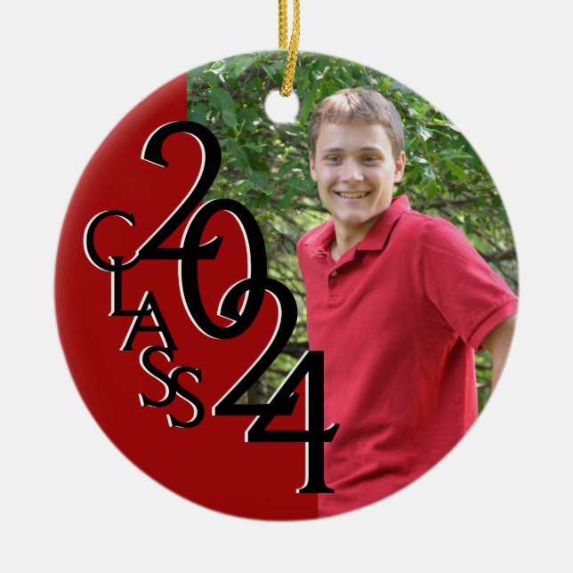 Graduation Class 2020 Photo Red Ceramic Tree Decoration (Front)