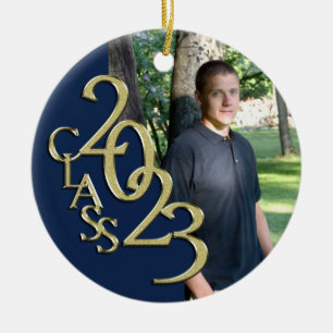 Graduation Class 2021 Photo Blue with Gold Ceramic Tree Decoration