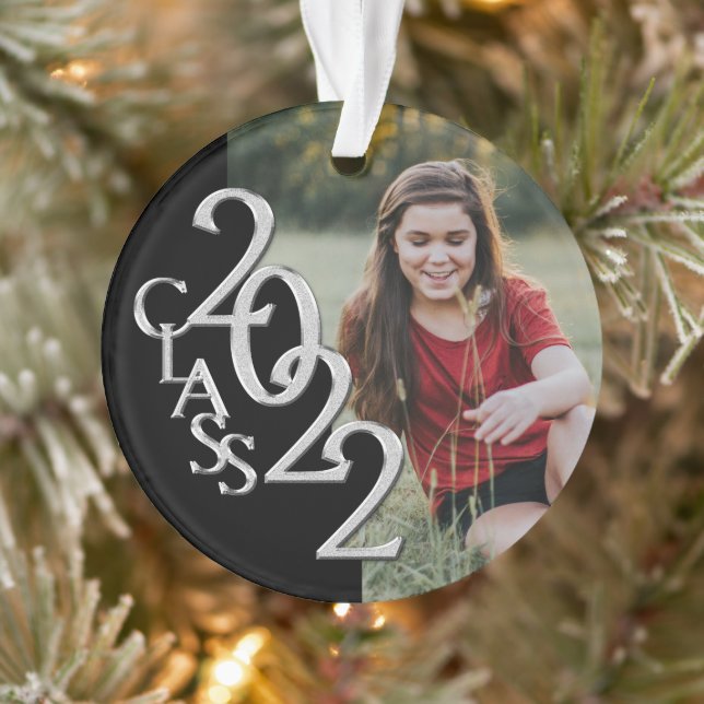 Graduation Class 2022 Photo Black Silver Ornament (Tree)