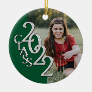 Graduation Class 2022 Photo Green Silver Ceramic Ceramic Tree Decoration