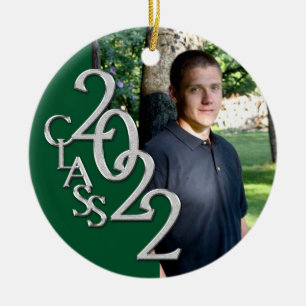 Graduation Class 2022 Photo Green Silver Ceramic Tree Decoration