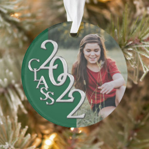 Graduation Class 2022 Photo Green Silver Ornament