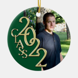 Graduation Class 2022 Photo Green with Gold  Ceramic Tree Decoration