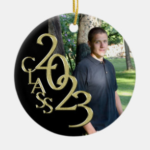 Graduation Class 2023 Photo Black with Gold Ceramic Tree Decoration