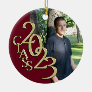 Graduation Class 2023 Photo Maroon with Gold  Ceramic Tree Decoration