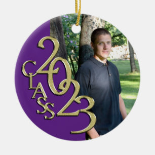 Graduation Class 2023 Photo Purple with Gold Ceramic Tree Decoration