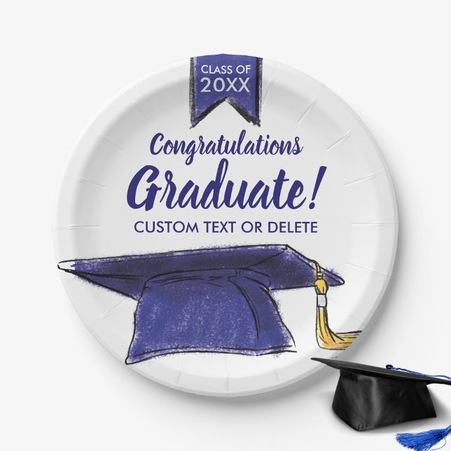 Graduation Class 20XX Congrats Blue Grad Cap Paper Plate (Creator Uploaded)