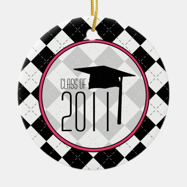 Graduation Class of 2011 Black Argyle Ceramic Tree Decoration (Front)