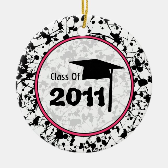 Graduation Class of 2011 Black Paint Splatter Ceramic Tree Decoration (Front)