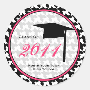 Graduation Class Of 2011 Houndstooth & Pink Classic Round Sticker