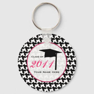 Graduation Class Of 2011 - Houndstooth & Pink Key Ring