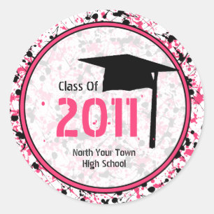 Graduation Class Of 2011 Pink & Black Paint Classic Round Sticker