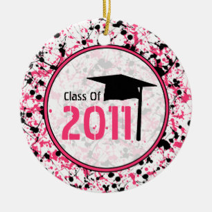 Graduation Class of 2011 Pink & Black Splatter Ceramic Tree Decoration
