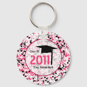 Graduation Class Of 2011 - Pink & Black Splatter Key Ring