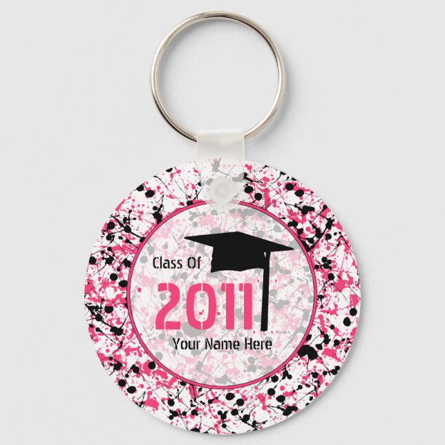 Graduation Class Of 2011 - Pink & Black Splatter Key Ring (Front)