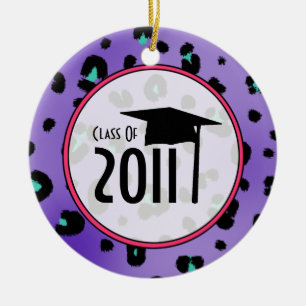 Graduation Class of 2011 Purple Leopard Print Ceramic Tree Decoration