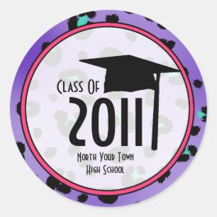 Graduation Class Of 2011 Purple Leopard Print Classic Round Sticker