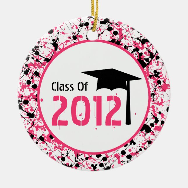 Graduation Class of 2012 Pink & Black Splatter Ceramic Tree Decoration (Front)