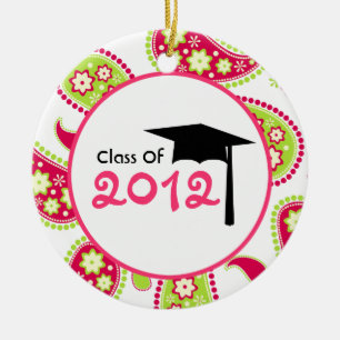 Graduation Class of 2012 Pink & Green Paisley Ceramic Tree Decoration