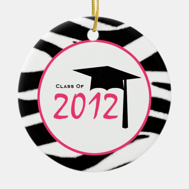 Graduation Class of 2012 Zebra Print & Pink Ceramic Tree Decoration (Front)