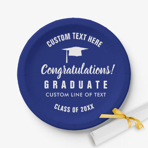 Graduation Class of 2018 Congrats Grad Cap Blue Paper Plate