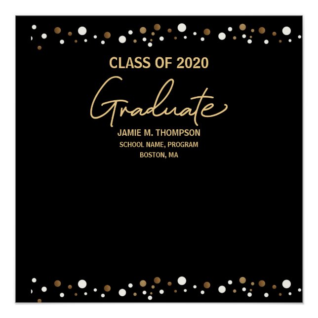 Graduation Class of 2020 Gold/ Black Elegant Poster (Front)