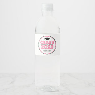 Graduation Class Of 2020 In Lights (Pink) Water Bottle Label