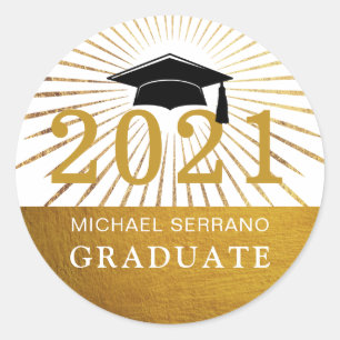 Graduation Class Of 2021 Gold Foil Graduate Classic Round Sticker