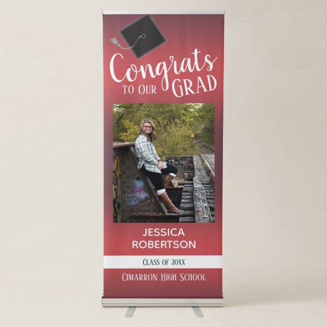 Graduation Class of 2021 Photo Pink Gradient Retractable Banner (Front)