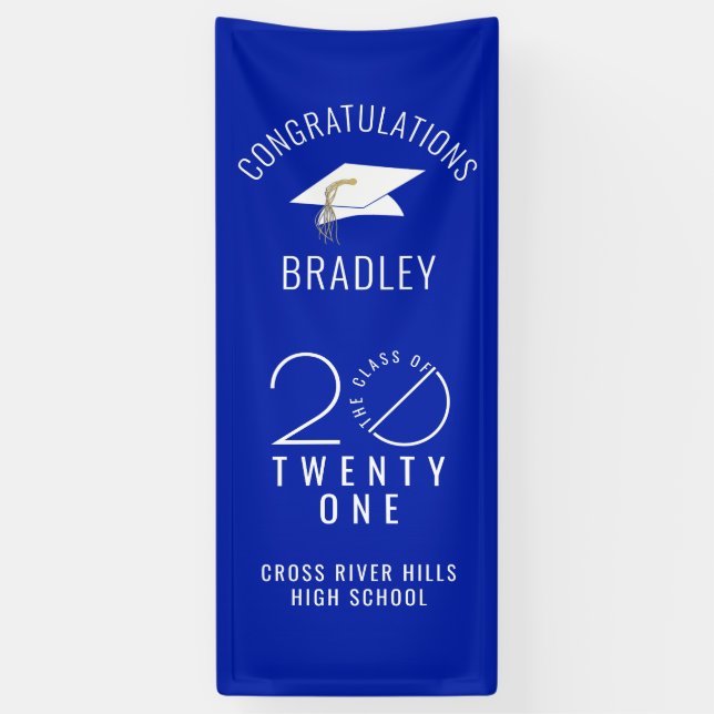 Graduation CLASS OF 2021 Typography Royal Blue Banner (Vertical)
