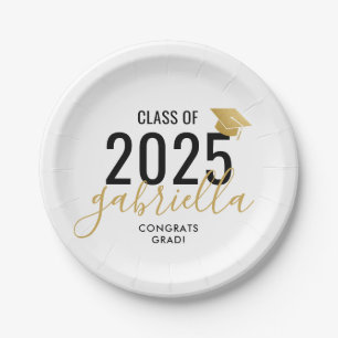 Graduation Class of 2022 Modern Gold and Black  Paper Plate
