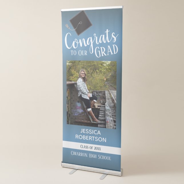 Graduation Class of 2022 Photo Blue Gradient Retractable Banner (3/4)