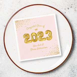 Graduation Class of 2023 Pink Gold Balloons Custom Napkin