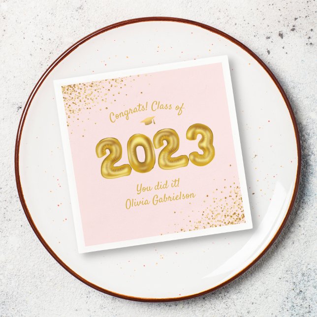 Graduation Class of 2023 Pink Gold Balloons Custom Napkin (Creator Uploaded)