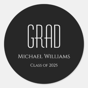 Graduation Class of 2024 Black White Classic Round Sticker