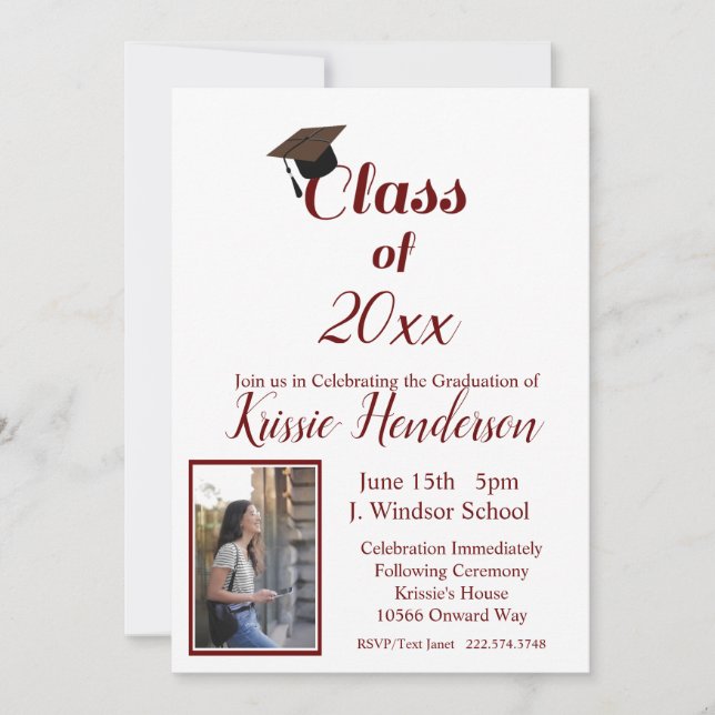 Graduation, Class of 2024, Maroon Photo Invitation (Front)