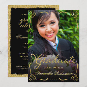 Graduation Class of 2024 Photo Black Gold Invitation
