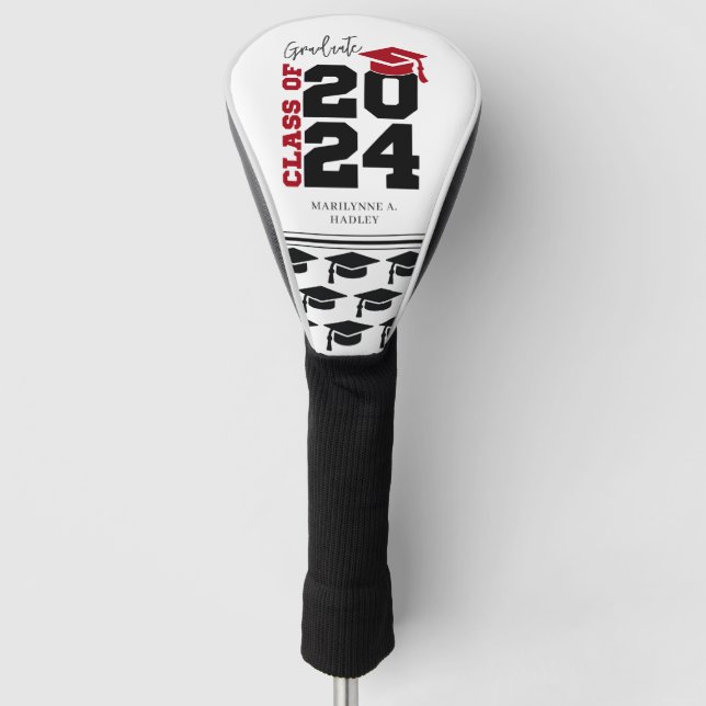Graduation Class of 2024 Red and Black Golf Head Cover (Front)