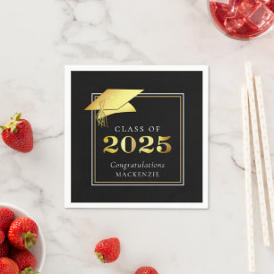Graduation Class of 2025 Black Gold Personalised  Napkin