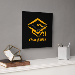 Graduation Class of 2025 BLKGLD Customise Year Square Wall Clock
