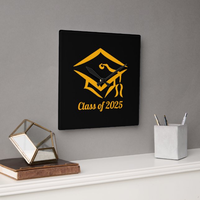Graduation Class of 2025 BLKGLD Customise Year Square Wall Clock (Office)