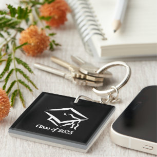 Graduation Class of 2025 BLKWHT Customise Year Key Ring
