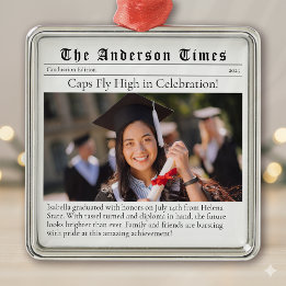 Graduation Class of 2025 Newspaper Photo Keepsake Metal Tree Decoration