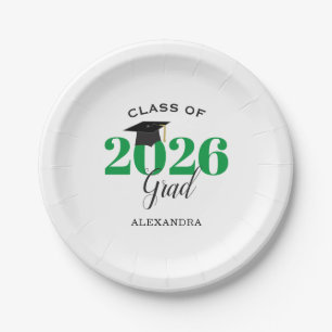 Graduation Class of 2025 Simple Green and Black  Paper Plate
