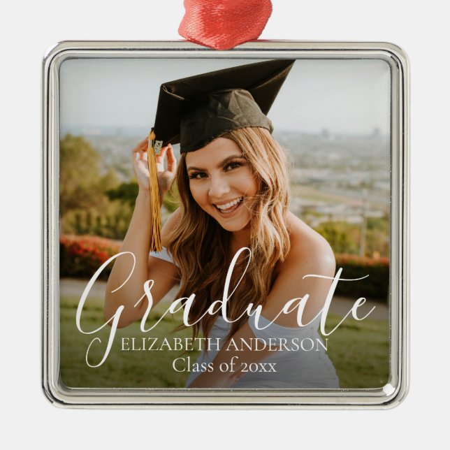Graduation Class of 2026 Script Custom Photo Metal Tree Decoration (Front)