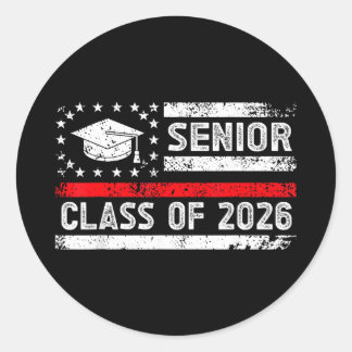 Graduation class of 2026 senior american flag high classic round sticker